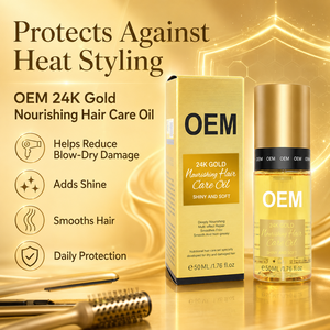 น้ำมันบำรุงเส้นผมสูตรเข้มข้นผสมทองคำ OEM Luxury Gold Infused Hair Care Oil Argan Oil Serum สำหรับผมแห้งเสียชี้ฟู ป้องกันความร้อน เพิ่มความเงางาม - Product Image 3