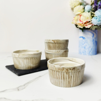 Juego de 4 Ramequines de Cerámica Azul de 8 oz, Estilo Mármol, para Soufflé, Muffins, Hornear, 4 Pulgadas
