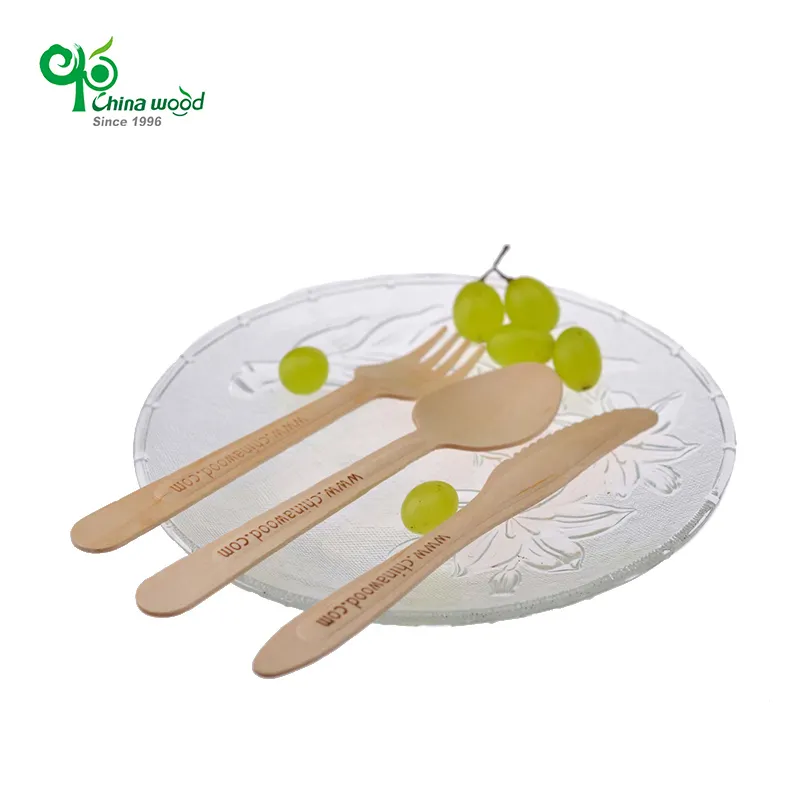 Fourchettes serveur à main biodégradables, ensemble de couteaux jetables en bois pièces avec sac en papier
