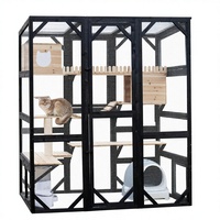 Grand enclos extérieur pour chat Catio 63.6 "H Walk-in Cadre en bois écologique Toit étanche 5 portes d'accès Toutes saisons