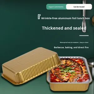 Barquette rectangulaire en aluminium jetable de 1380 ml, couleur or, thermoscellable, utilisable au micro-ondes, pour l'emballage alimentaire - Product Image 4