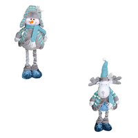 Figurine de Père Noël en peluche à jambes longues extensibles, avec manteau en tricot bleu à flocons de neige, ornement de Noël rembourré pour tous les âges
