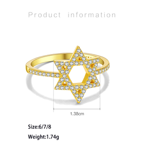 Bague étoile en argent sterling Bagues plaquées or 14 carats Bague zircon de qualité 5 A pour femme - Product Image 6