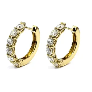 Fine Jewelry Manufacturer Popular Design In Fashion 18 Karat Yellow Real Round Diamond Jewels Shinning Earring Hoops For Girls