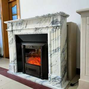 Chimenea Moderna de Piedra Fundida con Marco de Mármol Blanco Calacata Viola Tallado a Mano, Instalación Independiente para Hoteles - Product Image 2