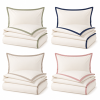 Ensemble de housse de couette en percale 100% coton personnalisé, 3 pièces, ensemble de literie ivoire avec bordure contrastée et taies d'oreiller à rabat