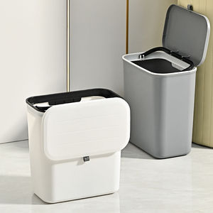 Cubo de basura de cocina montado en la pared, rectangular, de 10L, con tapa, para puerta de armario, baño, inodoro, uso interior - Product Image 1