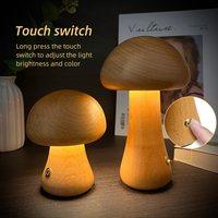 Lampe de table champignon en bois rechargeable Lampe de bureau tactile sans fil à intensité variable pour chambre à coucher Chevet Décoration intérieure nordique Veilleuse