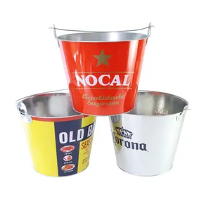 Vente en ligne d'usine Vente en gros d'outils de bar Logo personnalisé seau à glace vide rond en métal de 5L pour 6 bouteilles de champagne