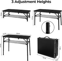 Table de camping pliable de 3 pieds, 3 hauteurs réglables (max 27,3 po), cadre en aluminium, panneau MDF, filet de rangement - Portable pour l'extérieur