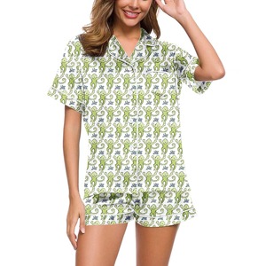 Pijama de 2 piezas con estampado de tigre verde para <span class=keywords><strong>mujer</strong></span>, camisa de manga corta, pantalones cortos, conjunto de 2 piezas, pijama con estampado de <span class=keywords><strong>mono</strong></span> de conejo de poli/algodón para <span class=keywords><strong>mujer</strong></span> - Product Image 3