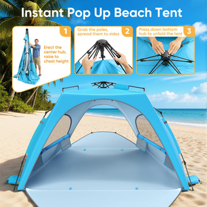 E-RIKE 3-4 Persons 190T Polyester UV Protection Automatic Beach Shade Tent Fiberglass Pole Portable Instant Pop-up Beach Tent - Product Image 6