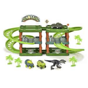 JUNRONG Ensemble de voies de circulation pour voitures dinosaures, <span class=keywords><strong>garage</strong></span> de stationnement à 3 niveaux avec voitures dinosaures électriques, lumières LED, ensemble de jeu pour enfants, à partir de 3 ans - Product Image 1