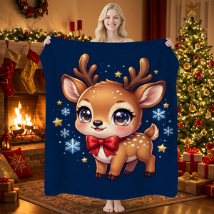 Christmas Reindeer Print Plush Throw <b>Blanket</b> Rectangular Anti-Pilling Home Use Winter Classic Style - Product Image 1