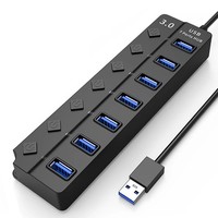 Hub de données USB 3.0 à 7 ports avec interrupteurs marche/arrêt individuels et LED |   5 Gbps Haute Vitesse |   Câble de 0,3 m à 1,2 m |   pour PC/ordinateur portable |   En stock