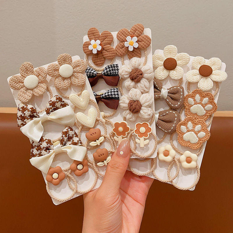 Daily Girls Hair Accessories Cartoon Cute Flower Bow Elastic Rubber Bands Ponytail Holder 10Pcs/Set Elastic Hair Ties for Kids