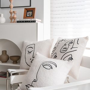 Nordique ins laine peluche boucle housse de <span class=keywords><strong>coussin</strong></span> géométrique <span class=keywords><strong>abstrait</strong></span> broderie <span class=keywords><strong>visage</strong></span> jeter taie d'oreiller pour chambre maison canapé - Product Image 5