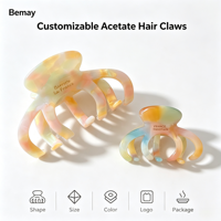 Pince à cheveux en acétate coloré faite à la main de haute qualité Bemay, personnalisable, pour femme, style doux et polyvalent, pour coiffure mi-attachée, pince requin