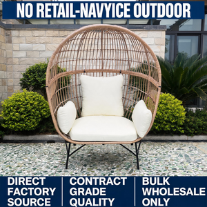 Beige Rattan <b>Egg</b>-Shaped Hanging Lounge Chair, Indoor Outdoor Patio Swing <b>Seat</b> with Cushions for Hotel Villa Garden, Custom OEM - Product Image 2