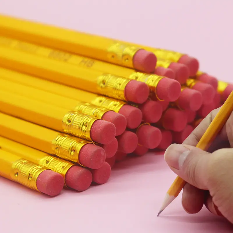 High quality Yellow Black Standard Pencils .Custom HB Pencil Red Board Wood Yellow Body Children Pencil With Eraser