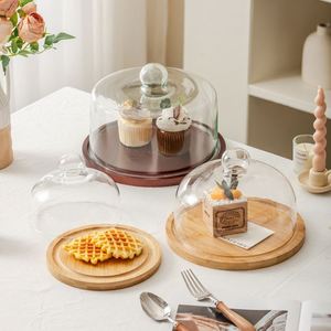 Plateau à gâteaux en verre anti-poussière avec couvercle, plat à collation, plateau à pâtisserie en verre transparent de haute qualité, plat à nourriture occidentale - Product Image 2