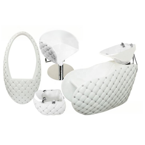 Ensemble de salon de coiffure : Lit de lavage à strass, fauteuil de barbier et poste de coiffage avec miroir — Idéal pour salons de beauté, coiffure et barbiers - Product Image 3