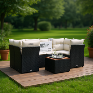 Modular Black PE <b>Rattan</b> Garden <b>Sofa</b> Set Elegant Outdoor Furniture 6 Seater Garden Set - Product Image 2