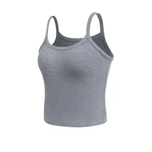 Custom Logo Sleeveless Crop Sports Yoga Workout Solid Knit Ribbed Tank Top Women Seamless Summer Sport Tank Top