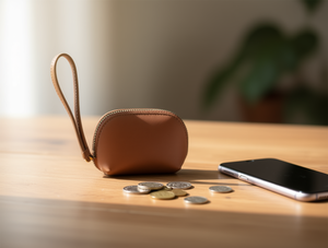 Portamonete da donna a mezzaluna con cinturino da polso, chiusura a cerniera, mini formato 5 pollici, in microfibra e pelle sintetica - Product Image 2