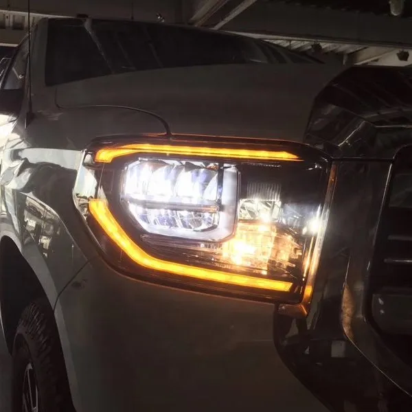 Lampu Depan LED Penuh untuk Toyota Tundra 2014-Up YZ Sinyal Belok Rumah Hitam dengan Indikator Berurutan