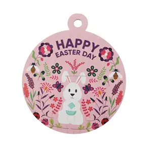 Factory Made Patterns Farmhouse Decor Pink Round Easter Bunny Pattern Laser Cut Wood Name Welcome Sign Home Decor Girls