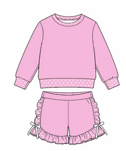Conjunto de 2 piezas de pantalones cortos con volantes y top de manga larga con lunares para niñas, ropa de estar para niños pequeños - Product Image 3