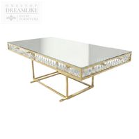 Table de banquet longue de luxe moderne en acier inoxydable doré avec base en fil métallique pour événements de mariage, fournisseur de location, commande en gros directe d'usine