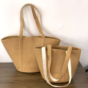 Sac à main en paille tressée pour femme, grande capacité, sac fourre-tout en papier tissé, pochette à cosmétiques, sac à bandoulière décontracté pour l'été et la plage - Product Image 2