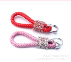 Rhinestone Leather Rope Keychain Handwoven Leather Keychain Car Keyring Pendant Accessories Luxury Diamond PU Leather <b>Key</b> <b>Chains</b> - Product Image 5