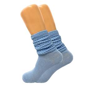 Chaussettes en coton pour femmes DB, motif floral bleu clair, longueur mi-mollet, taille unique, convient aux pointures 5 à 10, usage quotidien - Product Image 4