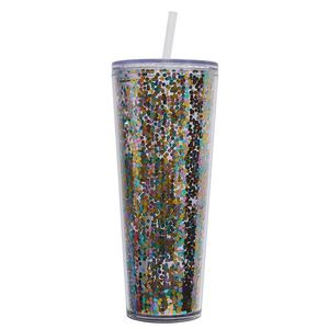 Botella de agua portátil de plástico sin marco con purpurina, de doble pared, de 750 ml (26 oz), a la moda, con pajita, para venta al por mayor - Product Image 1