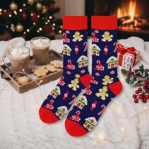 Cozy Christmas-Themed Ankle <b>Socks</b> with a Snowy House Design Breathable and <b>Warm</b> One Size Fits All Daily Use Gifts & Cookies - Product Image 3