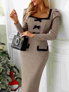 Tendance Designer Dames Vêtements O-cou Élégant Formelle Droite Plaid Tweed Robe Femmes Vestidos - Product Image 4