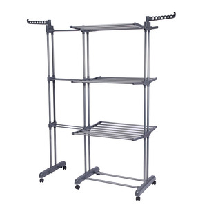 Nova Chegada 3-Tier Aço Inoxidável Dobrável Roupas Secagem Rack Retrátil Lavanderia Secagem Rack com Rodízios - Product Image 4