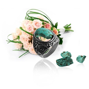 Bagues de couleur Turquoise pour femme et <span class=keywords><strong>homme</strong></span>, anneau en alliage de Zinc, argent, tungstène, titane, Vintage, style <span class=keywords><strong>bohème</strong></span>, fête, quotidien - Product Image 3