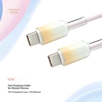 Câble de données à charge rapide Type-C 60W, étui transparent en TPU couleur dégradée, 160 conducteurs en cuivre de haute qualité