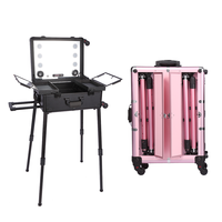 Valise de transport pour artiste avec écran complet de 24 pouces, miroir éclairé, haut-parleur Bluetooth, valise à roulettes, aluminium, station de coiffure pour barbier