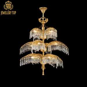 Jewellerytop rococò francese classica lampada <span class=keywords><strong>in</strong></span> bronzo a sospensione di <span class=keywords><strong>cristallo</strong></span> di lusso luce antica <span class=keywords><strong>in</strong></span> ottone lampadario a foglie di palma - Product Image 1