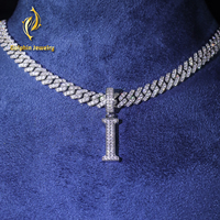 Collier Pendentif Lettre I Moissanite Iced Out avec Bélière à Pied Unique en Argent 925, Style Hip Hop, Bijoux pour Hommes et Femmes