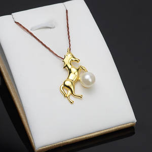 Pendentif en argent S925, signe du zodiaque, cheval, avec perle de 8-9 mm, support d'accessoires DIY, semi-fini, incrustation 588, pour composants de bijoux féminins - Product Image 3