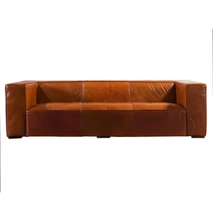 На заказ с деревянным каркасом 3 Seater Проблемные коричневый кожаный диван с деревянным каркасом