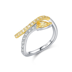 Bicolor Open Band Teardrop <b>Citrine</b> Zircon <b>Ring</b> 925 Silver Luxury Minimalist Stackable Gift <b>Ring</b> For Women - Product Image 1
