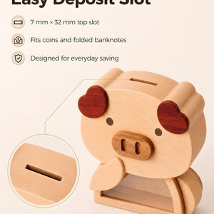 Hucha de madera transparente de acrílico para niños, caja de dinero visible para edades de 2 a 4 años, decoración de escritorio - Product Image 3