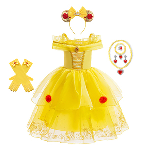Vestido de <span class=keywords><strong>Princesa</strong></span> para Niñas, Estilo Dulce, Amarillo Floral, Disfraz de Cosplay hasta la Rodilla para Fiestas de Cumpleaños de Verano - Product Image 1
